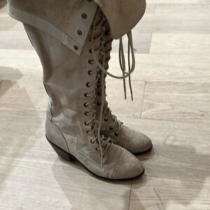 Stylish Free People JEFFREY CAMPBELL High Cream Leather Lace-Up Boots | 60% Off!